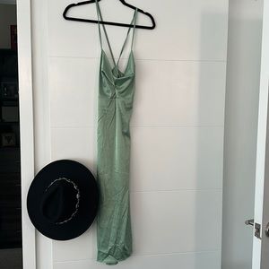 Green satin dress